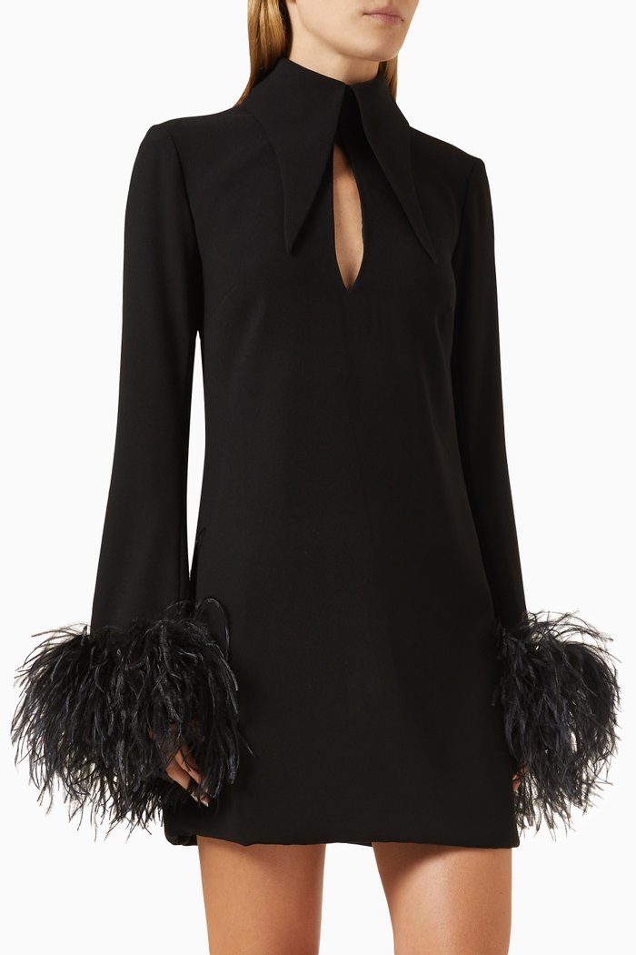 

Michelle Feather-trim Mini Dress in Chiffon, Black