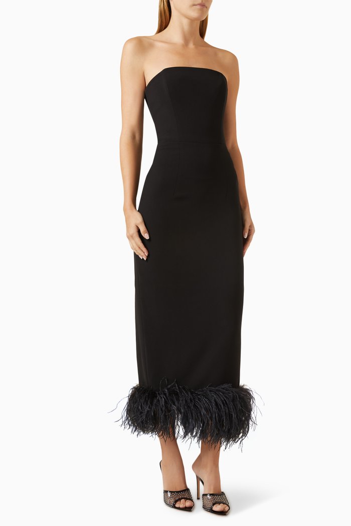 

Minelli Feather-trim Midi Dress in Crepe, Black