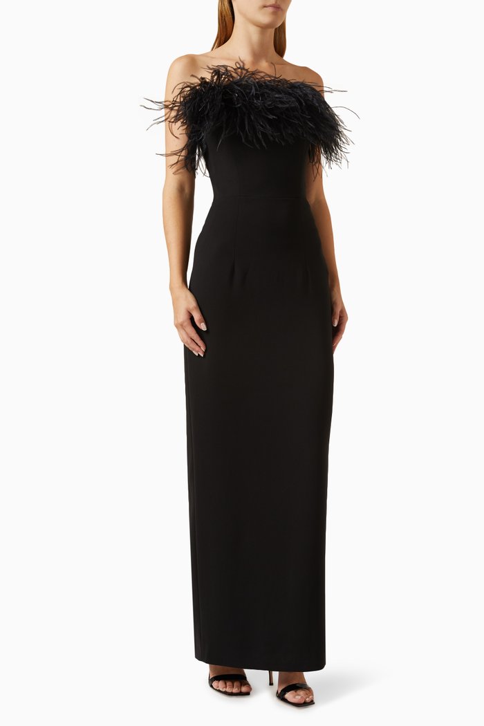 Samare Feather-trim Strapless Maxi Dress in Sequins, Black
