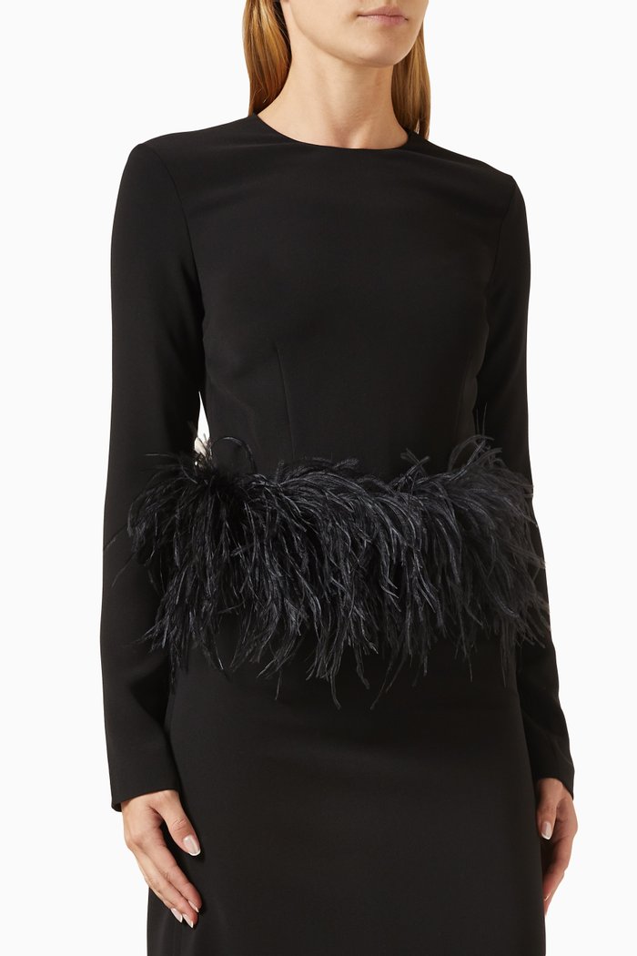 Esma Feather-trim Top in Crepe, Black