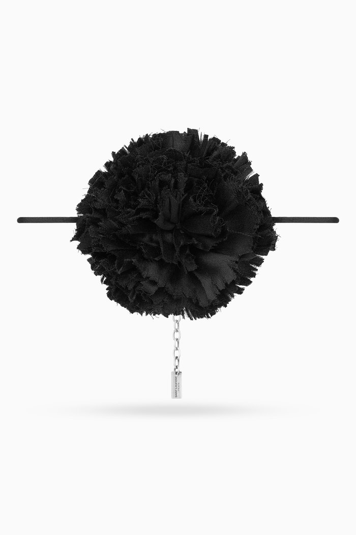 Flower Choker Necklace in Silk Satin, Black