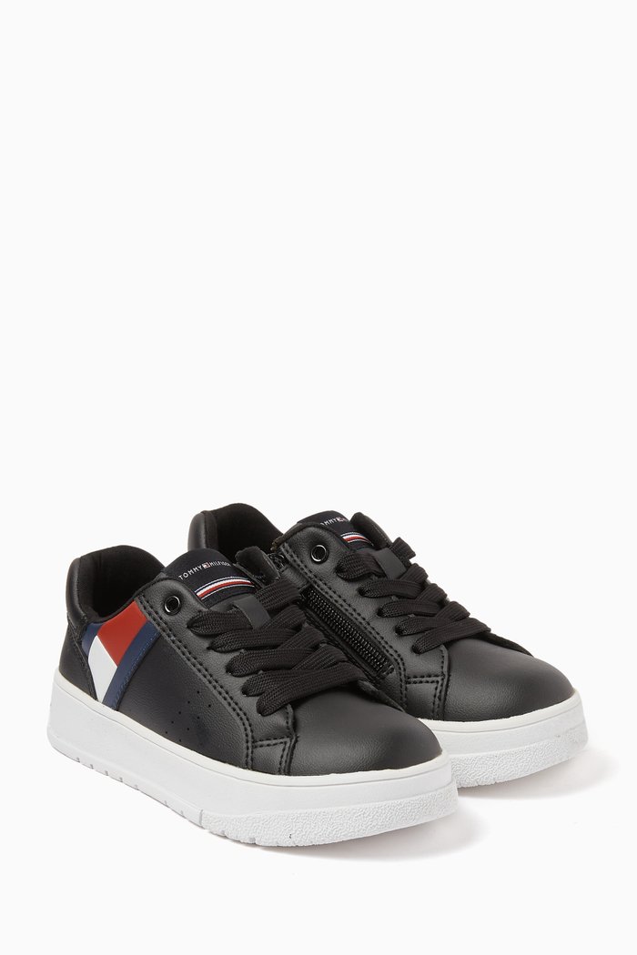 

Logo Lace-up Sneakers in Faux Leather, Black