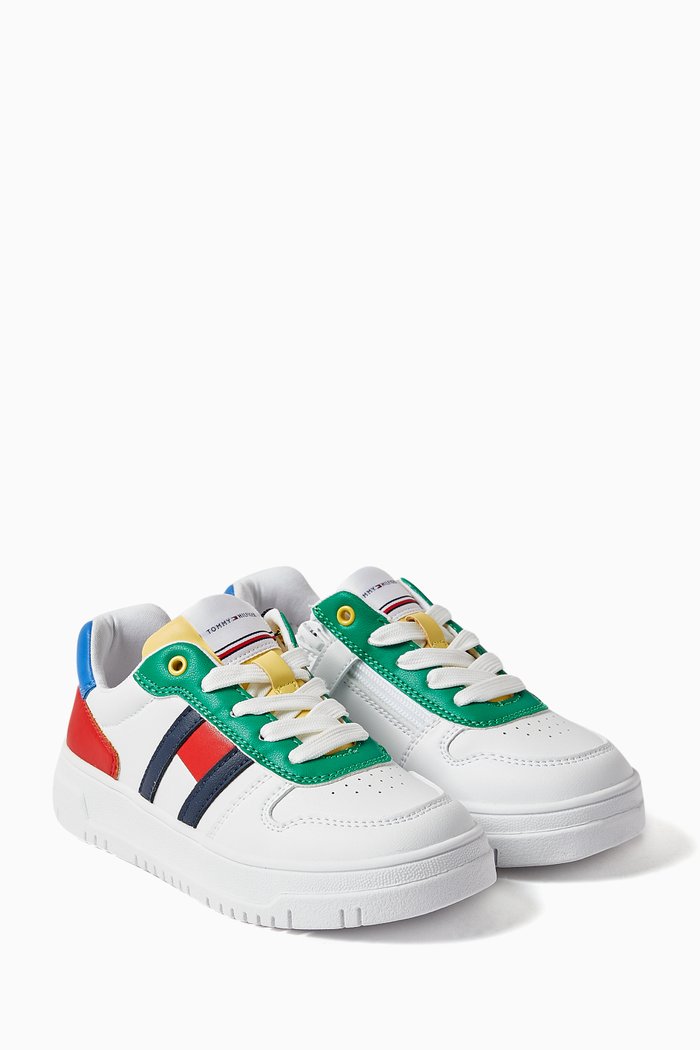 

Flag Low Cut Sneakers in Faux Leather, White