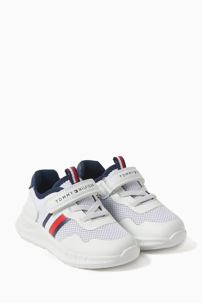

Stripes Low Cut Sneakers in Textile & Faux Leather, White
