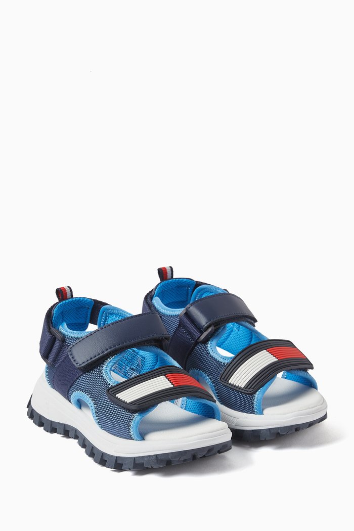 

Sunny Velcro Sandals in Mesh & Faux Leather, Blue