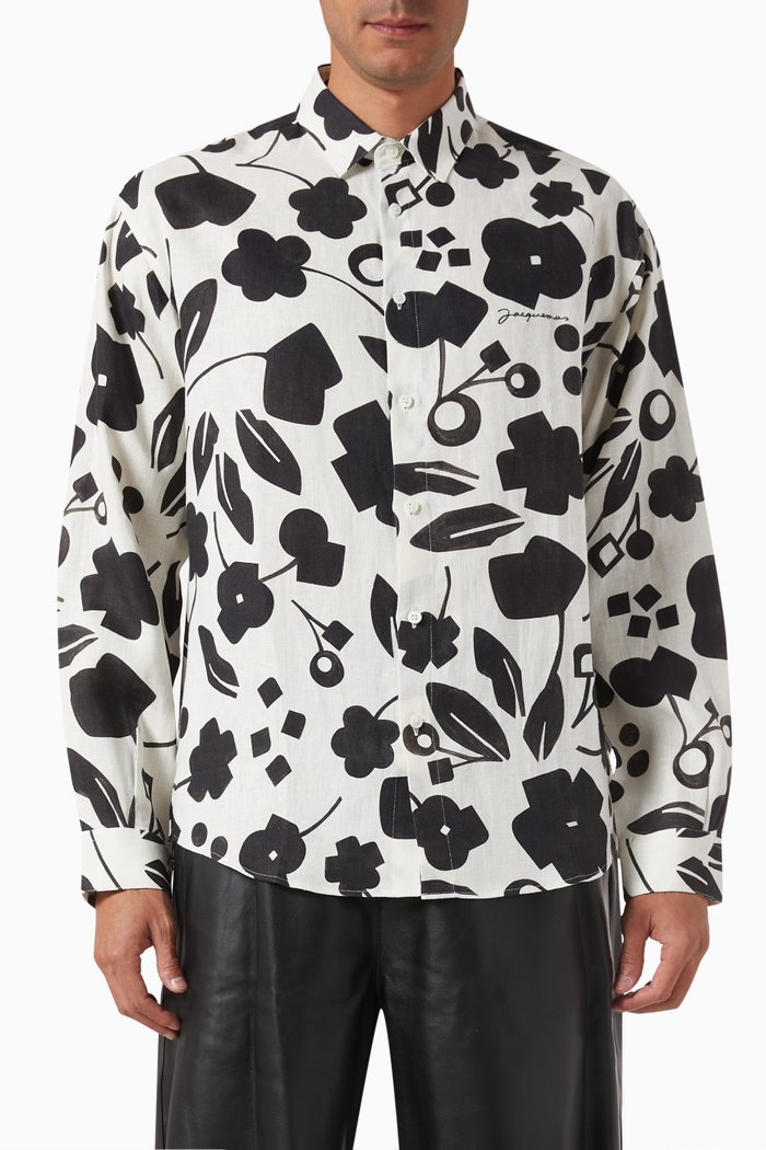 

Simon Graphic-print Shirt in Linen, Multicolour