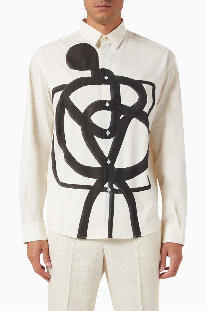 

Simon Graphic-print Shirt in Linen, White