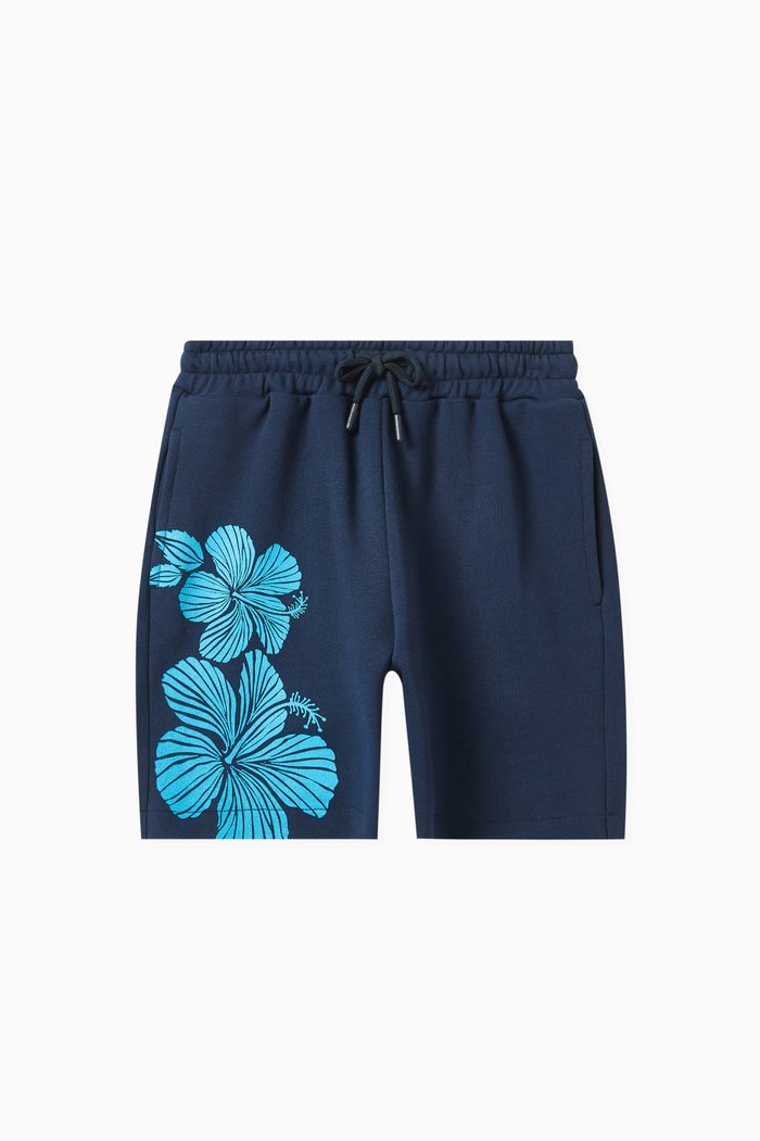 

Floral-print Bermuda Shorts in Fleece, Blue