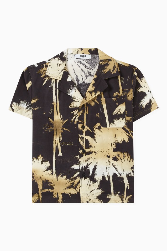 Palm Tree Print Shirt in Cotton, Black