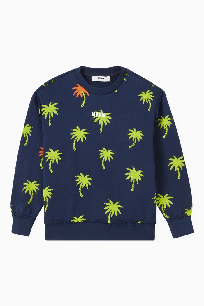 

Palm Tree Print Sweatshirt in Cotton, Blue