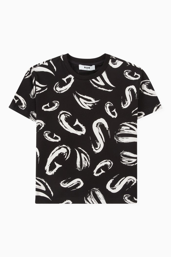 

All-over Print T-Shirt in Cotton, Black