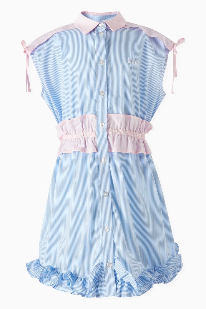 

Pleated Shirt Dress in Cotton Poplin, Blue