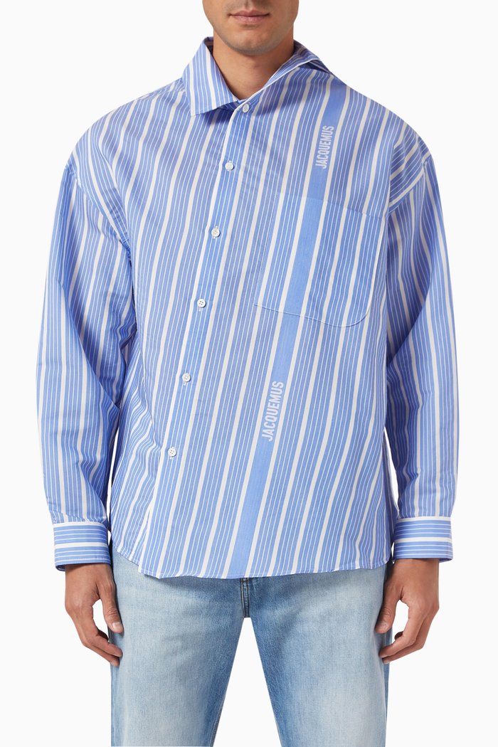 

La Chemise Cuadro Shirt in Silk Blend, Blue