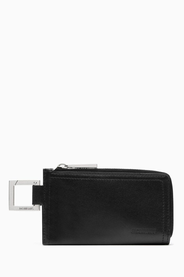 

Embossed Logo Card Holder in Leather, Black