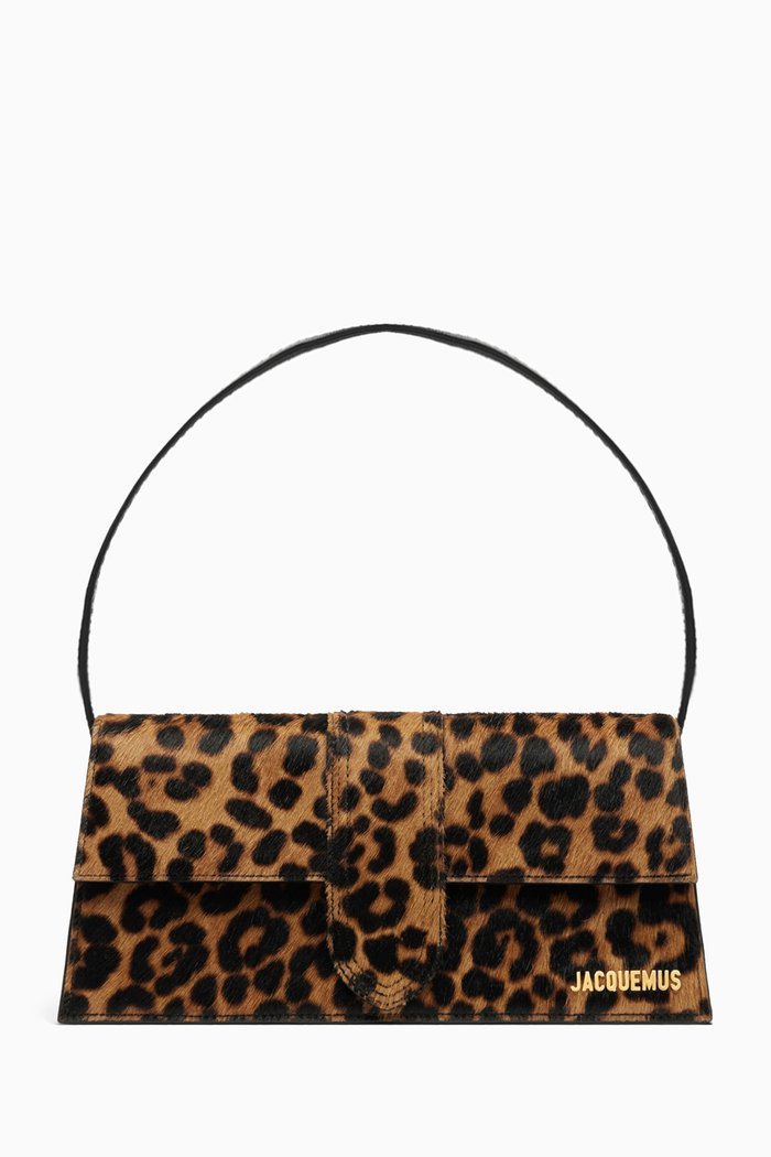 

Medium Le Bambino Long Shoulder Bag in Leopard-print Leather, Brown