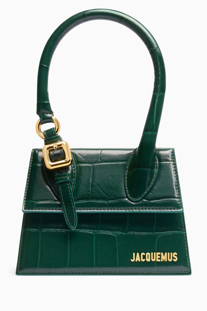 

Le Chiquito Moyen Boucle Bag in Croc-embossed Leather, Green