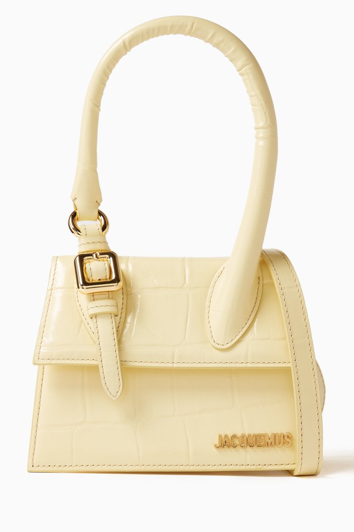 

Le Chiquito Moyen Boucle Tote Bag in Croc-embossed Leather, Yellow