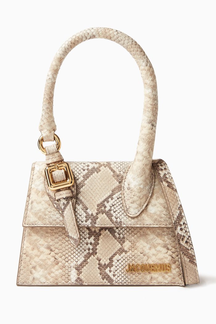 

Le Chiquito Moyen Boucle Tote Bag in Snake-embossed Leather, Neutral