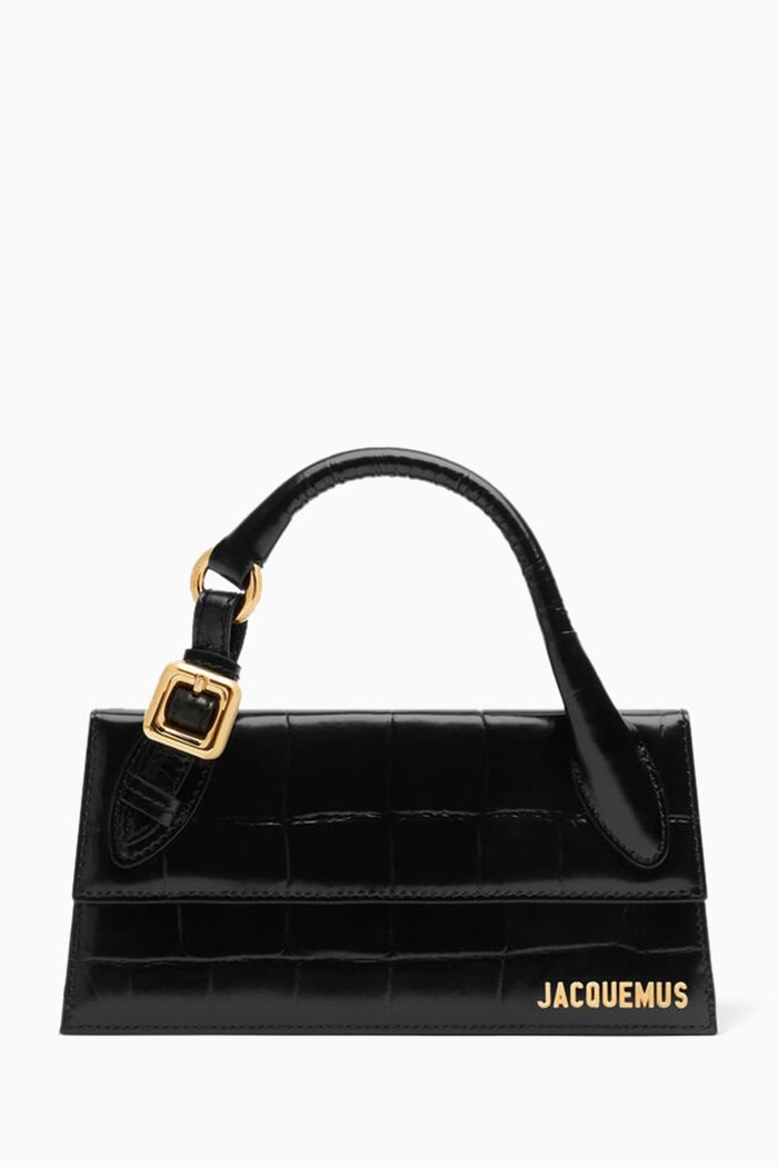 

Le Chiquito Long Boucle Bag in Croc-embossed Leather, Black