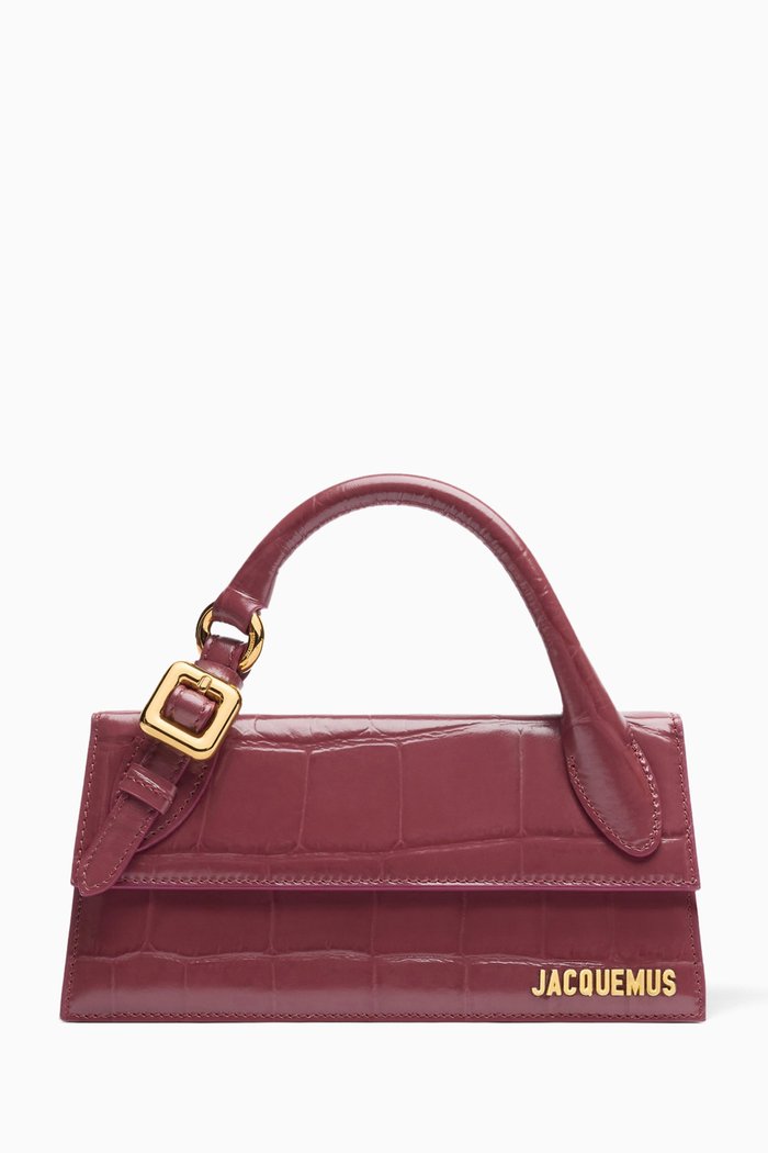 

Le Chiquito Long Boucle Bag in Croc-embossed Leather, Burgundy