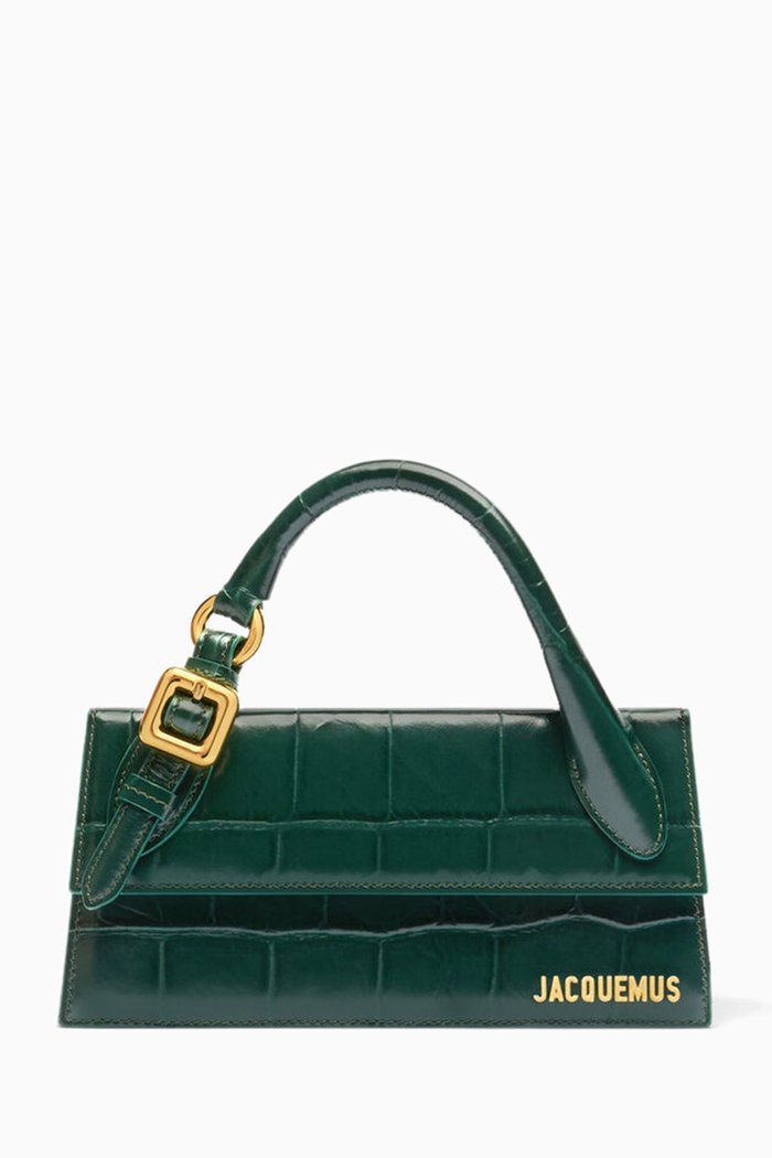 

Le Chiquito Long Boucle Bag in Croc-embossed Leather, Green
