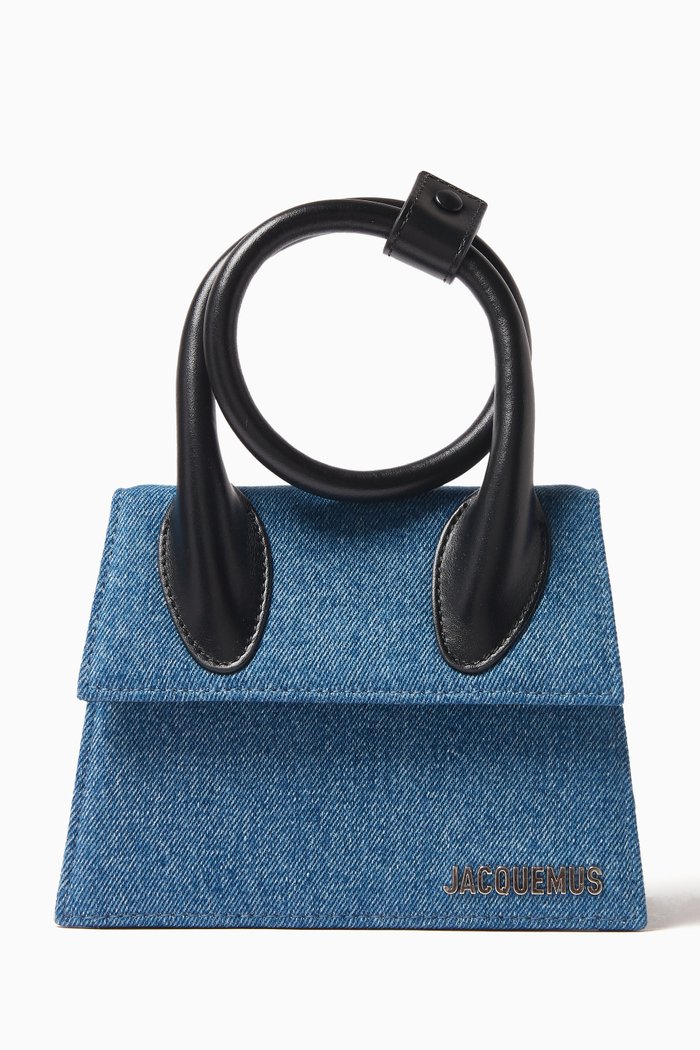 

Le Chiquito Noeud Tote Bag in Denim & Leather, Blue