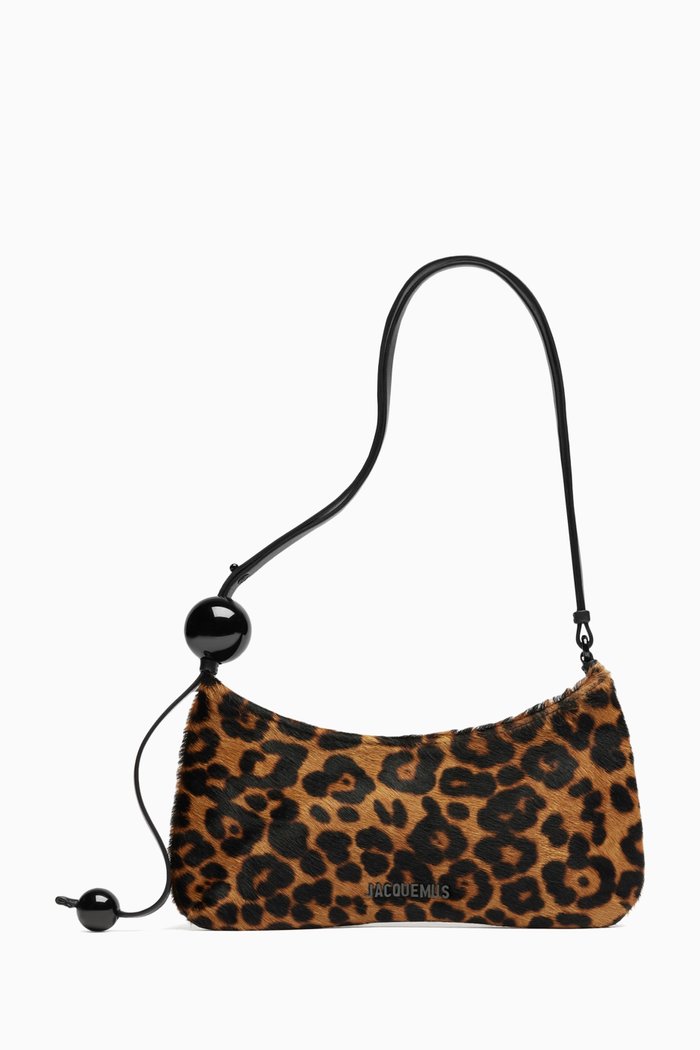 

Le Bisou Perle Zip Shoulder Bag in Leopard Calf Hair, Brown