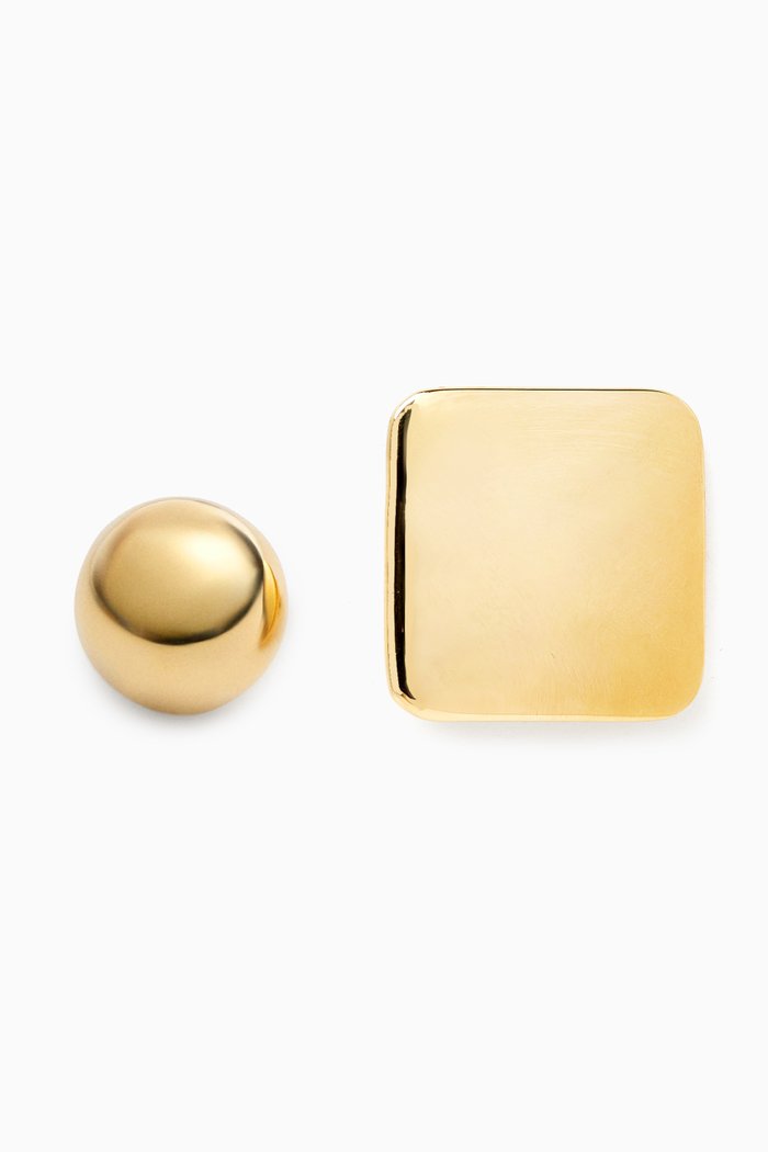 

Square Round Stud Earrings in Brass, Gold