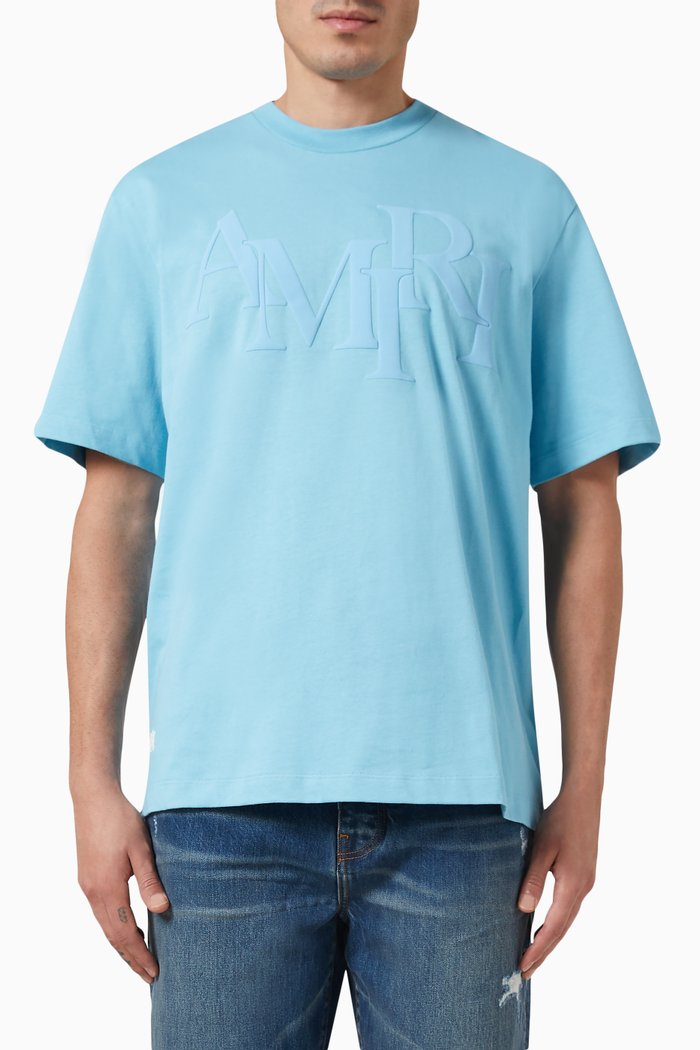 

Staggered Logo T-shirt in Cotton, Blue