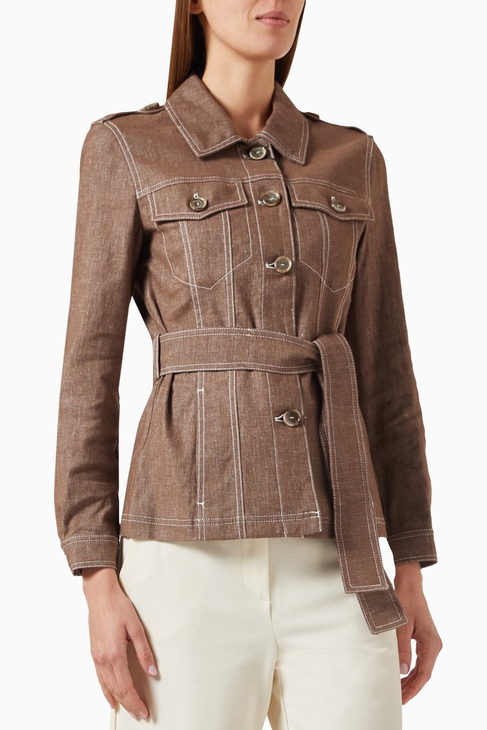 Belted Outdoor Jacket in Cotton, Brown