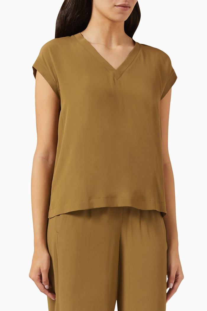 

Pialla V-neck Top in Silk-acetate, Green
