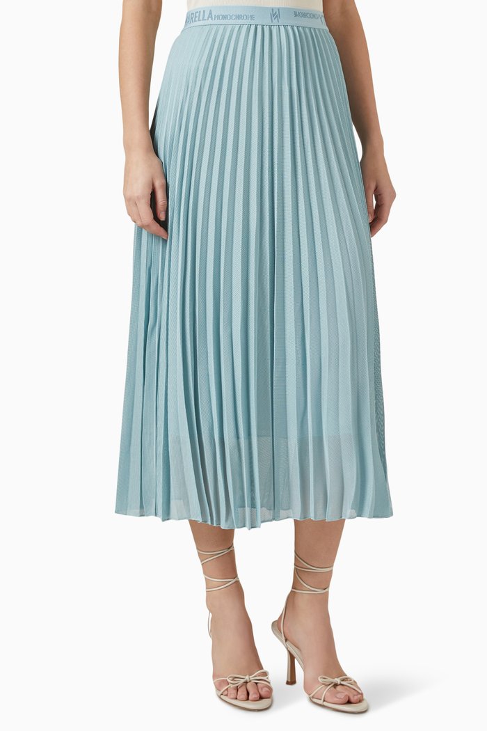 

Ortise Pleated Midi Skirt in Mesh, Blue