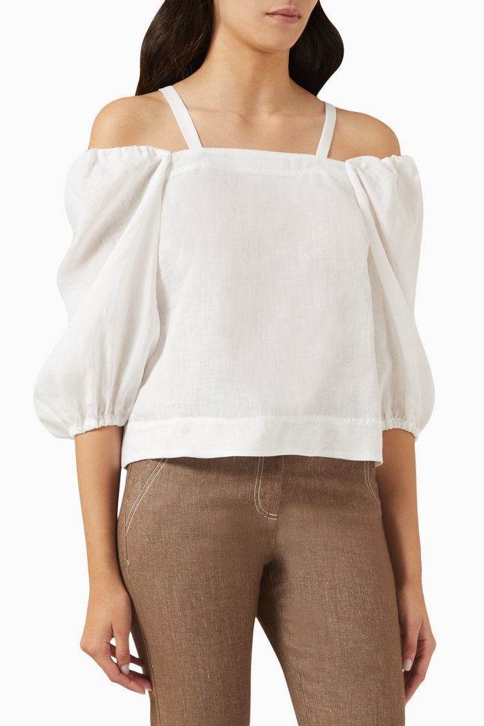 

Derna Off-shoulder Top in Linen, White