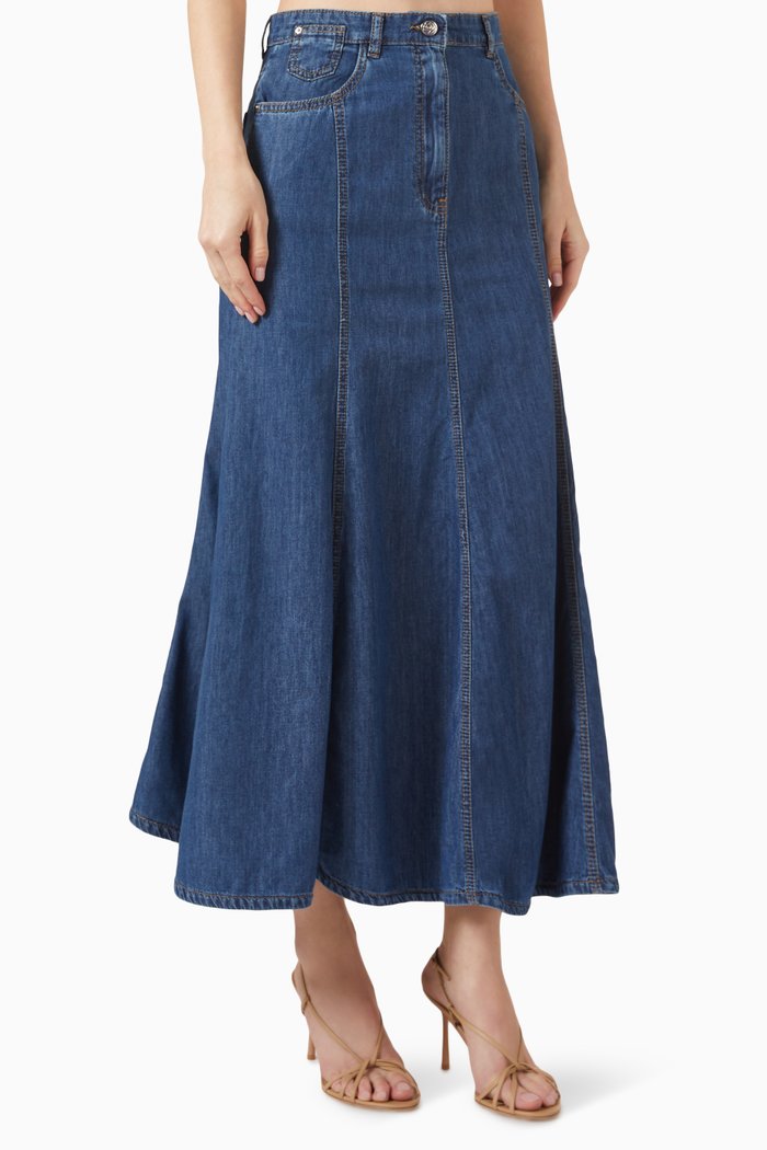 

Edera Casual Maxi Skirt in Cotton, Blue