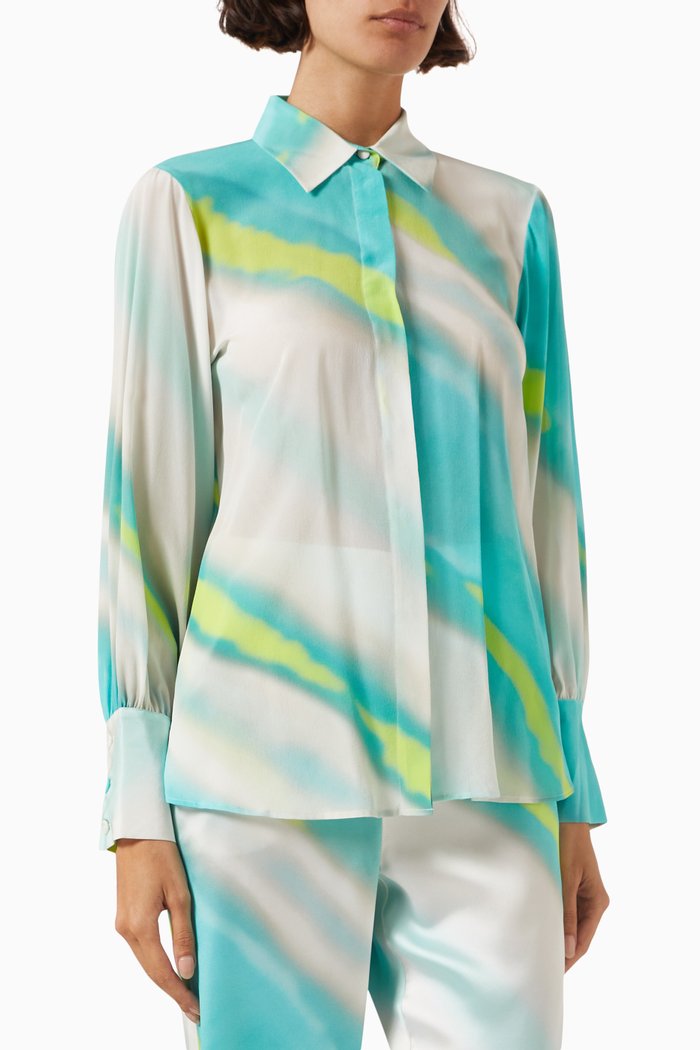 Luisa Longline Shirt in Silk Crepe de Chine, Blue