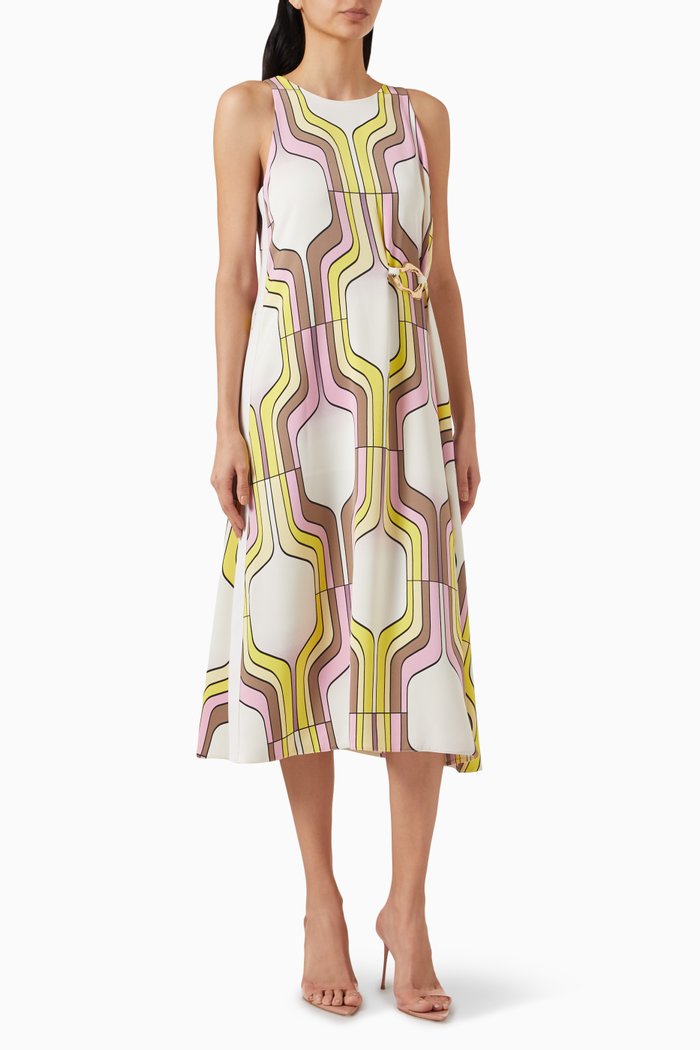 

Scorza Printed Midi Dress in Crepe & Satin, Pink