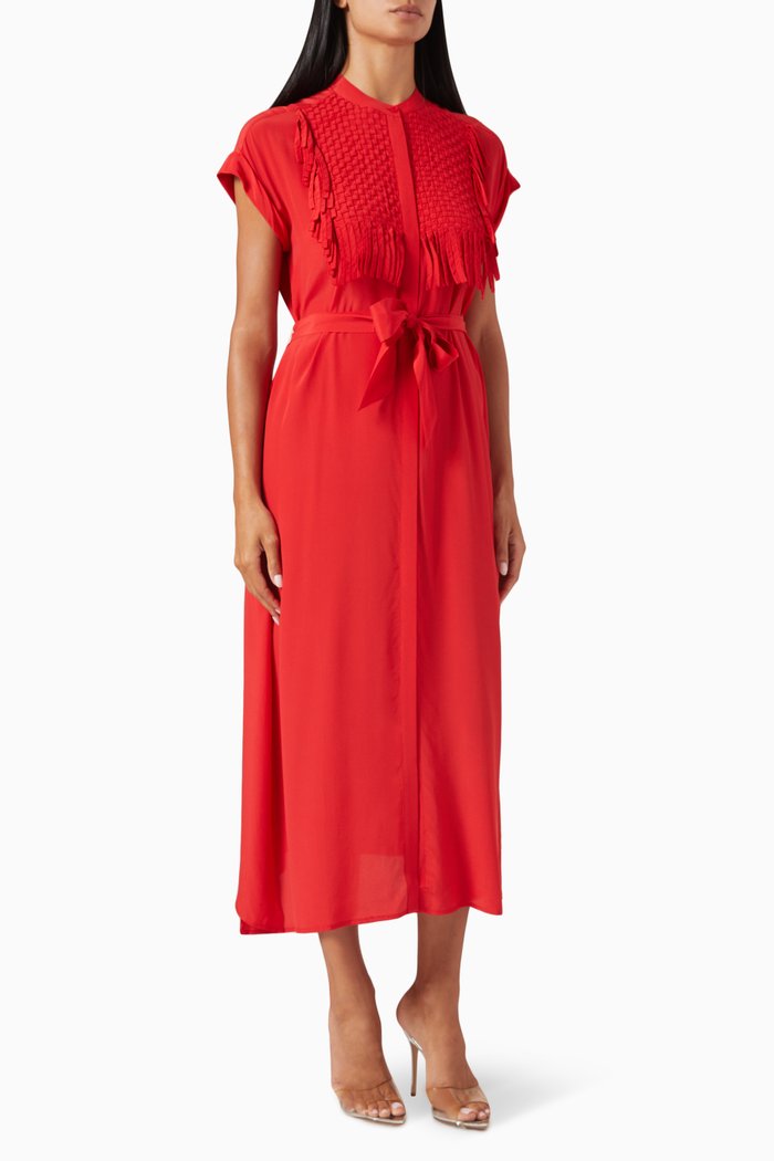 

Forma Fringed Shirt Midi Dress in Silk-blend, Red