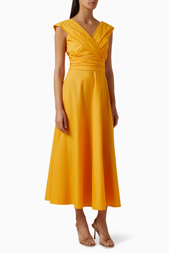 

Galizia Draped Midi Dress in Stretch Cotton Poplin, Orange