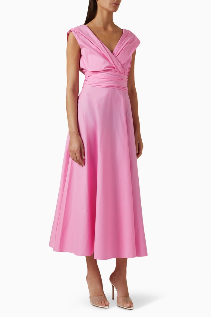 

Galizia Draped Midi Dress in Stretch Cotton Poplin, Pink
