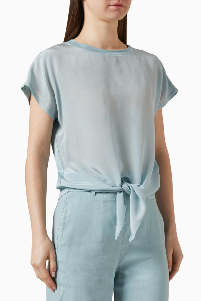 

Agostin Knot-detail T-shirt in Silk & Cotton-jersey, Blue