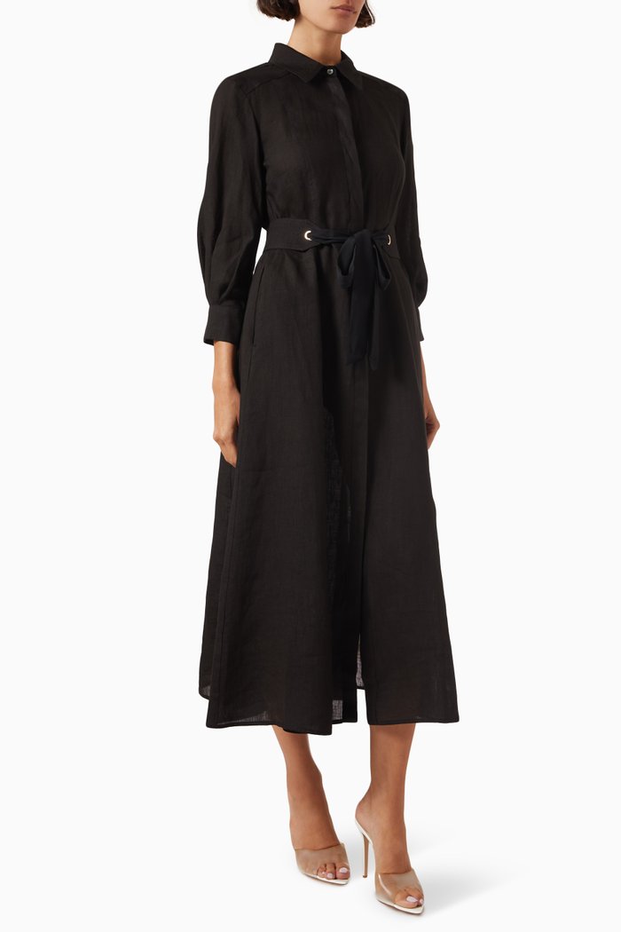 

Estasi Shirt Dress in Linen, Black