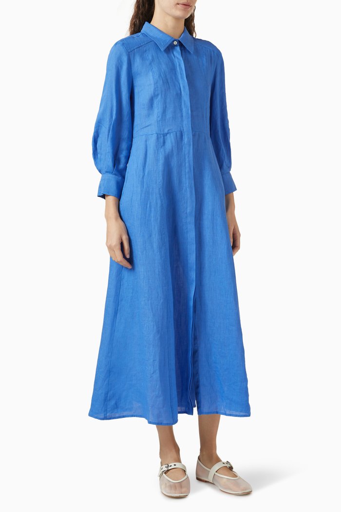

Estasi Shirt Dress in Linen, Blue