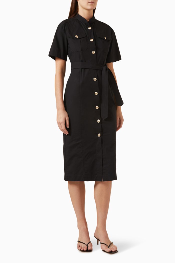 

Rafia Shirt Dress in Cotton, Black