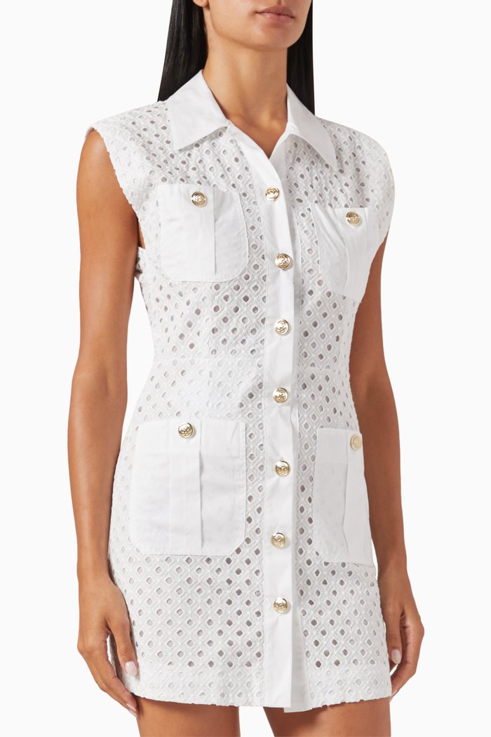 

Nazione Buttoned Shirt Mini Dress in Cotton, White