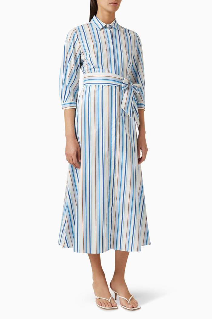 

Jutta Striped Midi Dress in Cotton Poplin, Blue