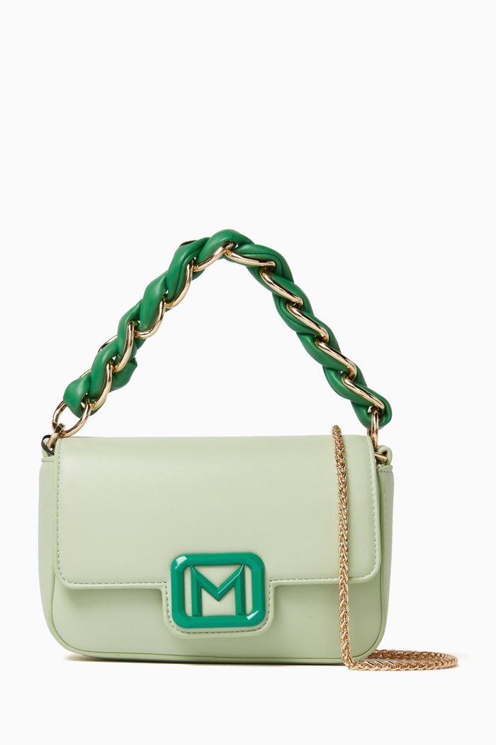 

Flapover Bag in Faux Leather, Green
