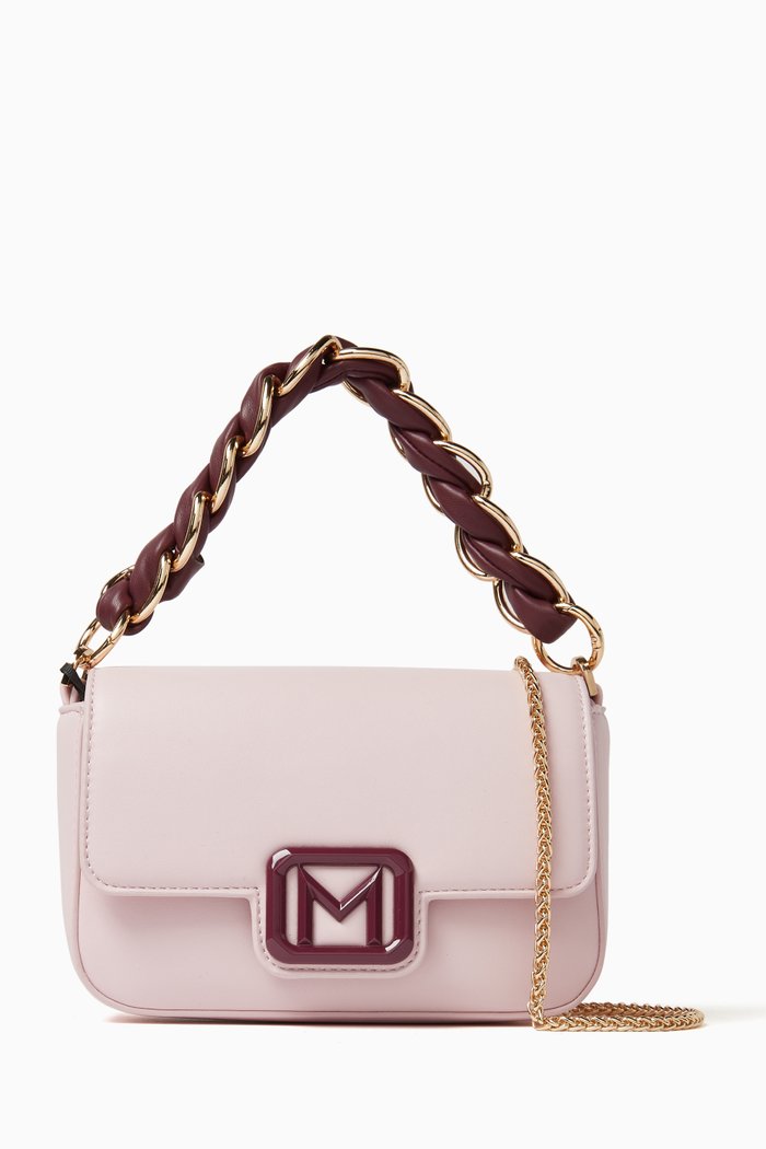 

Flapover Bag in Faux Leather, Pink