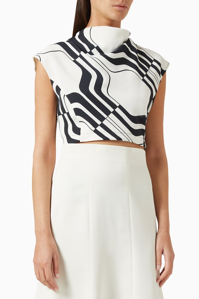 

Piovra Printed Cropped Top in Satin, Black
