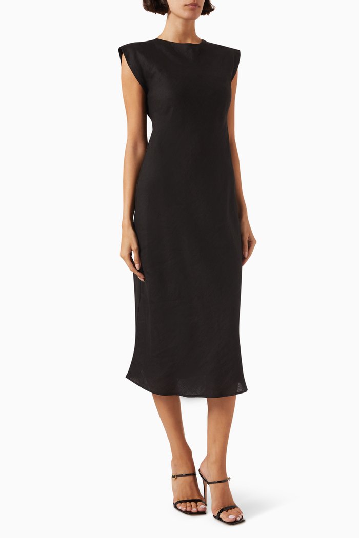 

Hidalgo Midi Dress in Linen, Black