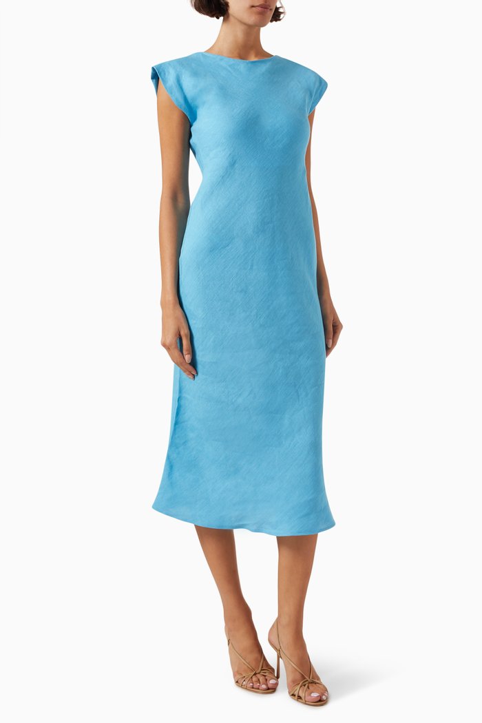 

Hidalgo Midi Dress in Linen, Blue